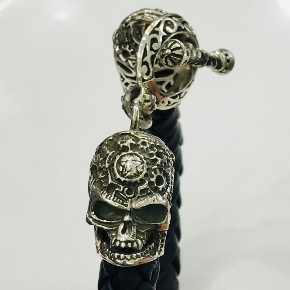 925 sterling silver skull leather bracelet